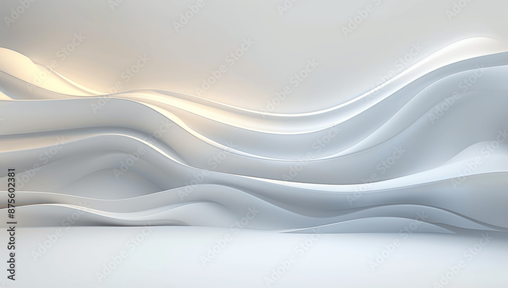 Obraz premium 3D Rendering Abstract White Background with Curved Lines Smooth Waves for Design Mock Up Presentation Wall Interior