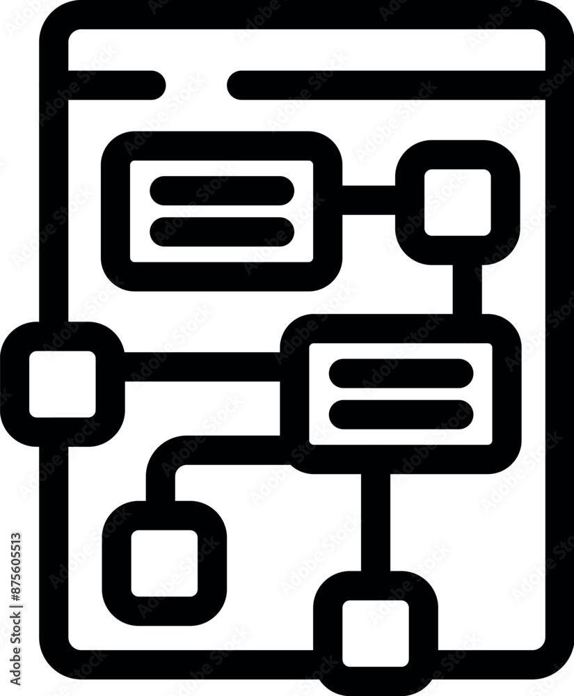 Icon of a flowchart on a tablet, representing software development Icon of a flowchart on a tablet, representing software development