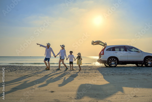 Family is relaxing together at the sea.Family traveling to the sea in summer.Go to the beach.