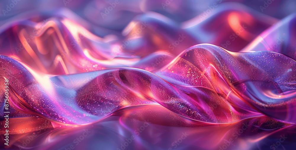 Obraz premium 3D Iridescent Holographic Ribbons, Dark Background, High Contrast, Hyper-realistic Glass Shapes