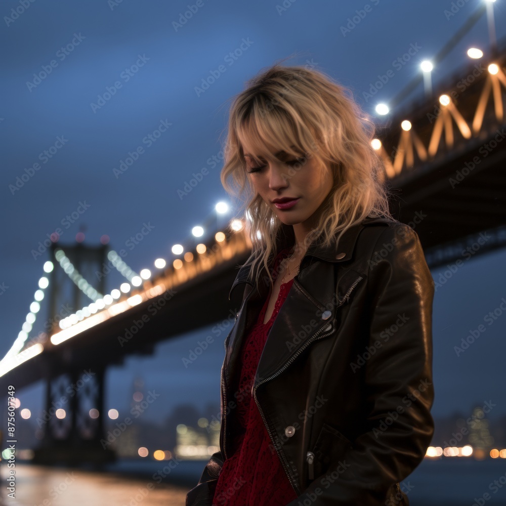 Obraz premium a woman wearing a black leather jacket