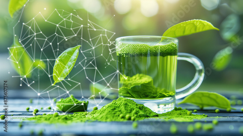 3D illustration of Green Tea Extract Hologram, Metabolism Boost, Lean Body and Fat Burning Visualization photo