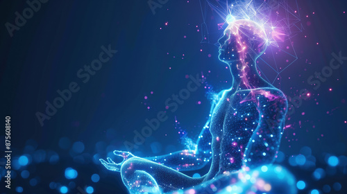 3D Illustration Showing L-Theanine Hologram Promoting Relaxation, Calm Mind and Stress Reduction in Medical Advertisement photo