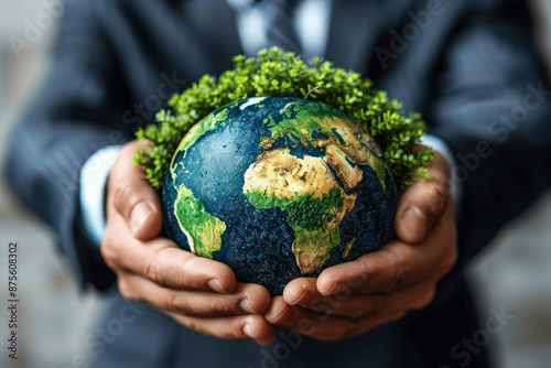 World Environment Day Concept Hands Holding Green Globe Caring Protecting Planet Sustainability Renewable Energy Eco-Friendly Development Carbon Neutral Conservation