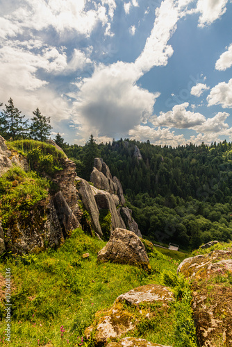 a rocks in Tustan fortress place Skole Beskids National Nature Park Lviv region