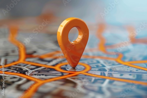 Location Pin Icon on City Map Indicating Position and Direction, Highlighting the Importance of Navigation and Geographical Awareness, Perfect for World Tourism Day Promotions photo