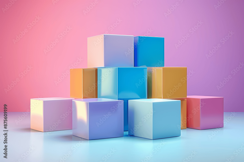 Obraz premium Abstract Pastel Geometric Cubes 3D Rendering for Product Presentation