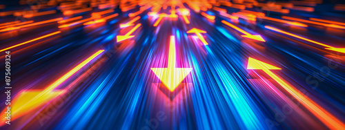 Futuristic neon tunnel with glowing blue lights, creating a sense of speed and motion