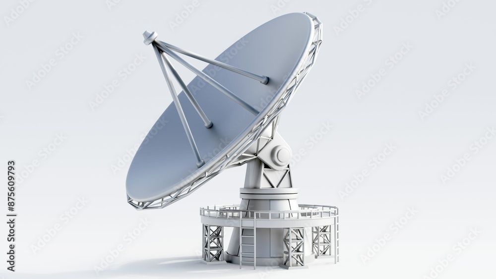 3D rendering of a parabolic satellite dish antenna, used for transmitting and receiving signals to and from satellites. 3D rendering of a parabolic satellite dish antenna, used for transmitting and receiving signals to and from satellites.