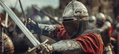 Brave Medieval Soldiers Battling on the Battlefield, Capturing the Valor and Intensity of Historical Warfare, Perfect for History and Medieval-Themed Promotions photo