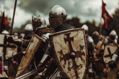 Brave Medieval Soldiers Battling on the Battlefield, Capturing the Valor and Intensity of Historical Warfare, Perfect for History and Medieval-Themed Promotions photo