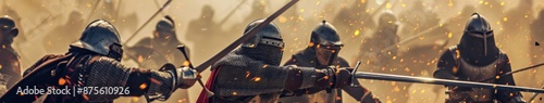 Brave Medieval Soldiers Battling on the Battlefield, Capturing the Valor and Intensity of Historical Warfare, Perfect for History and Medieval-Themed Promotions photo