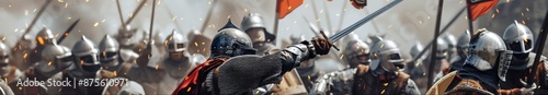 Brave Medieval Soldiers Battling on the Battlefield, Capturing the Valor and Intensity of Historical Warfare, Perfect for History and Medieval-Themed Promotions photo