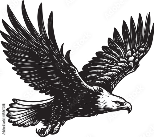 Hand drawn ”flying eagle” silhouette vector art illustration image