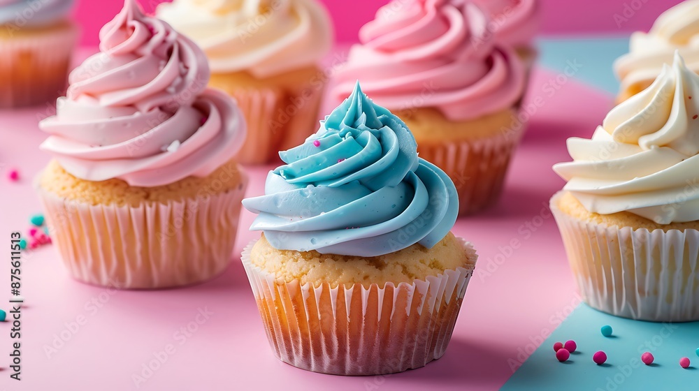 Happy birthday cupcakes isolated on colorful background