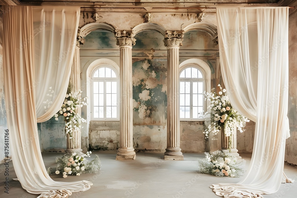 Background wedding with foral and old windown generative AI Background wedding with foral and old windown generative AI