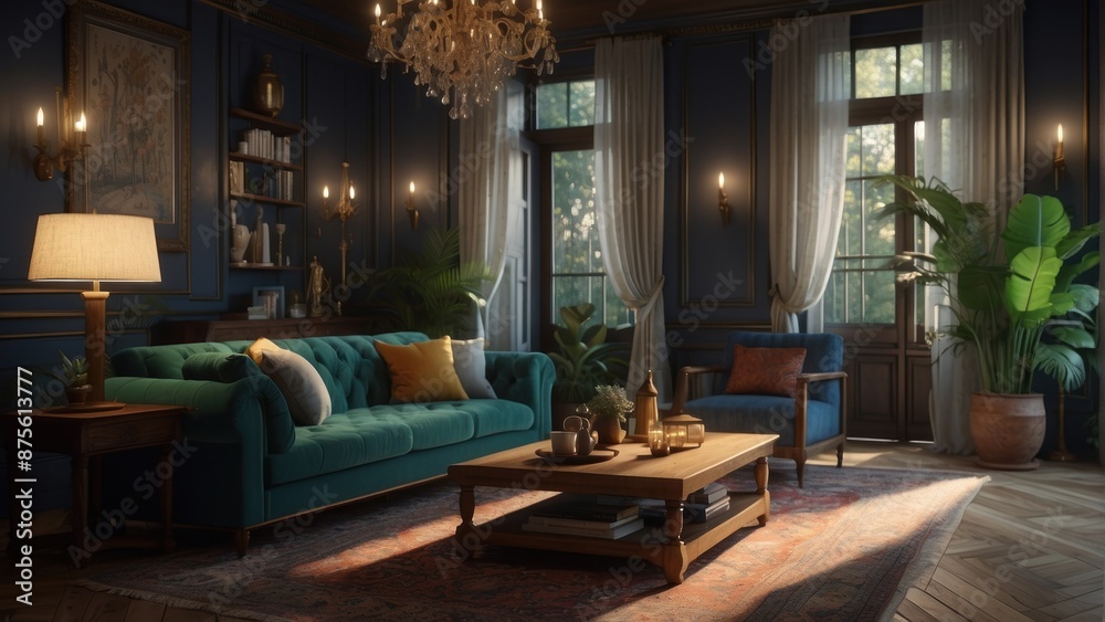 Fototapeta premium Luxurious and classic living room, evening