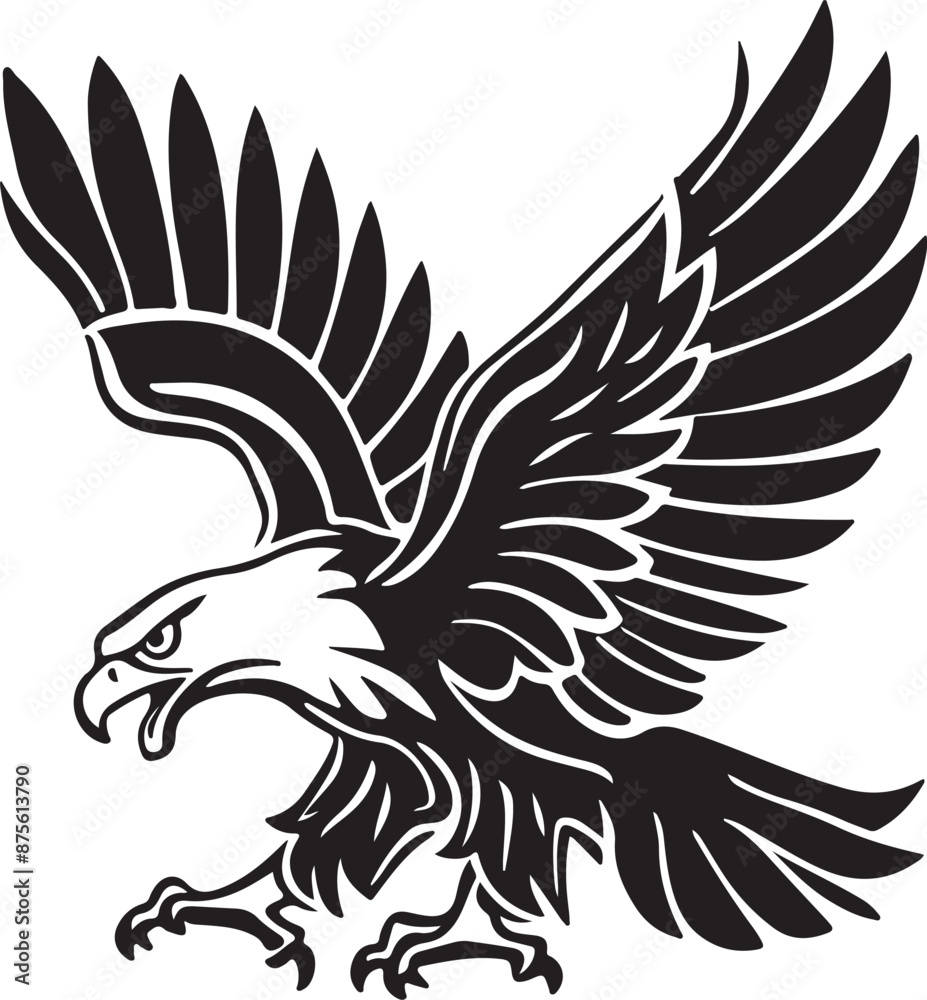 Obraz premium Hand drawn ”flying eagle” silhouette vector art illustration image