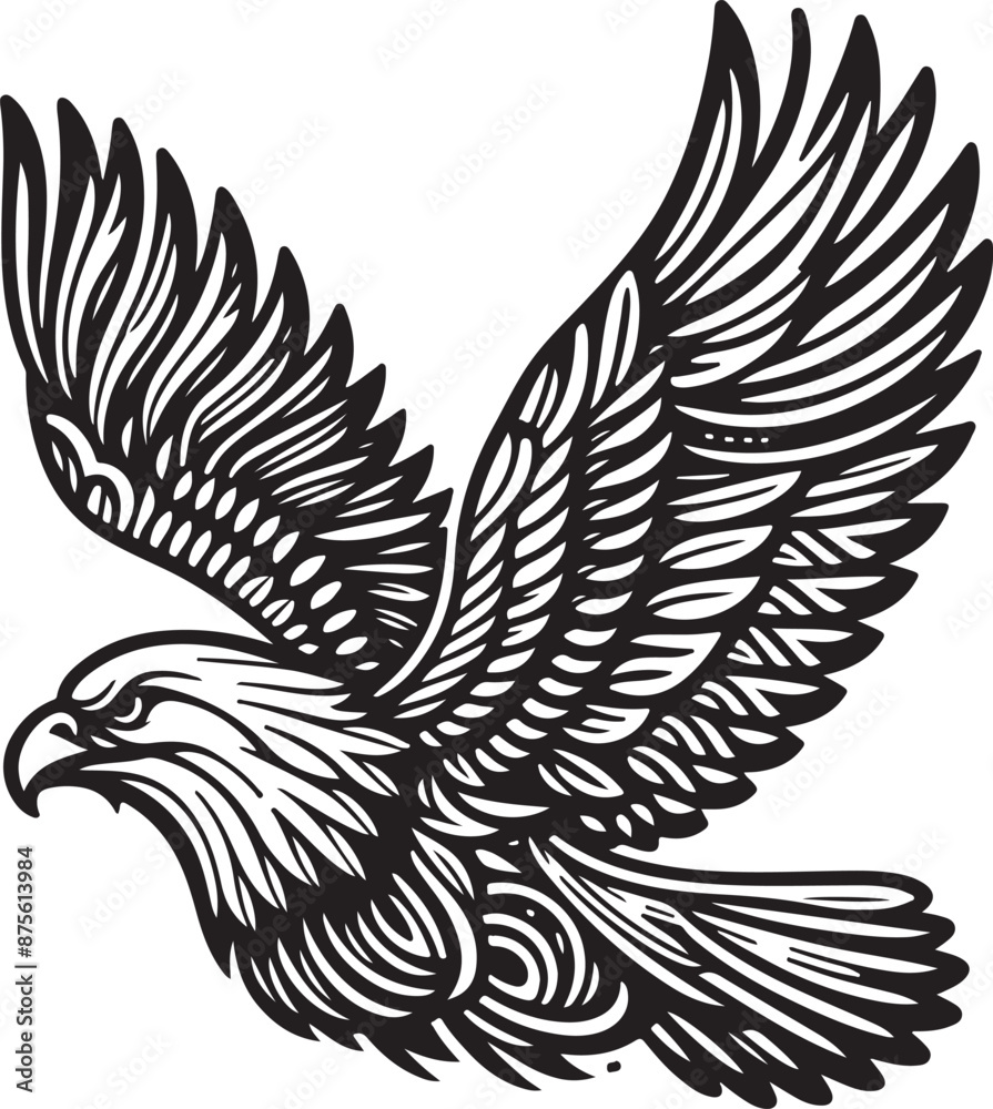 Obraz premium Hand drawn ”flying eagle” silhouette vector art illustration image