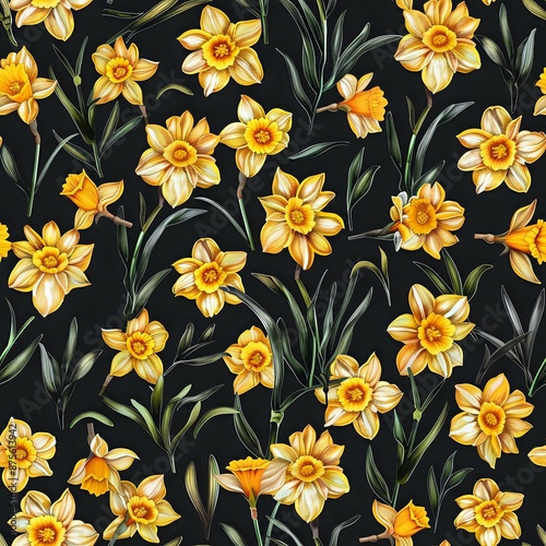 Delicate Daffodil Floral Pattern in Soft and Subtle Color Palette