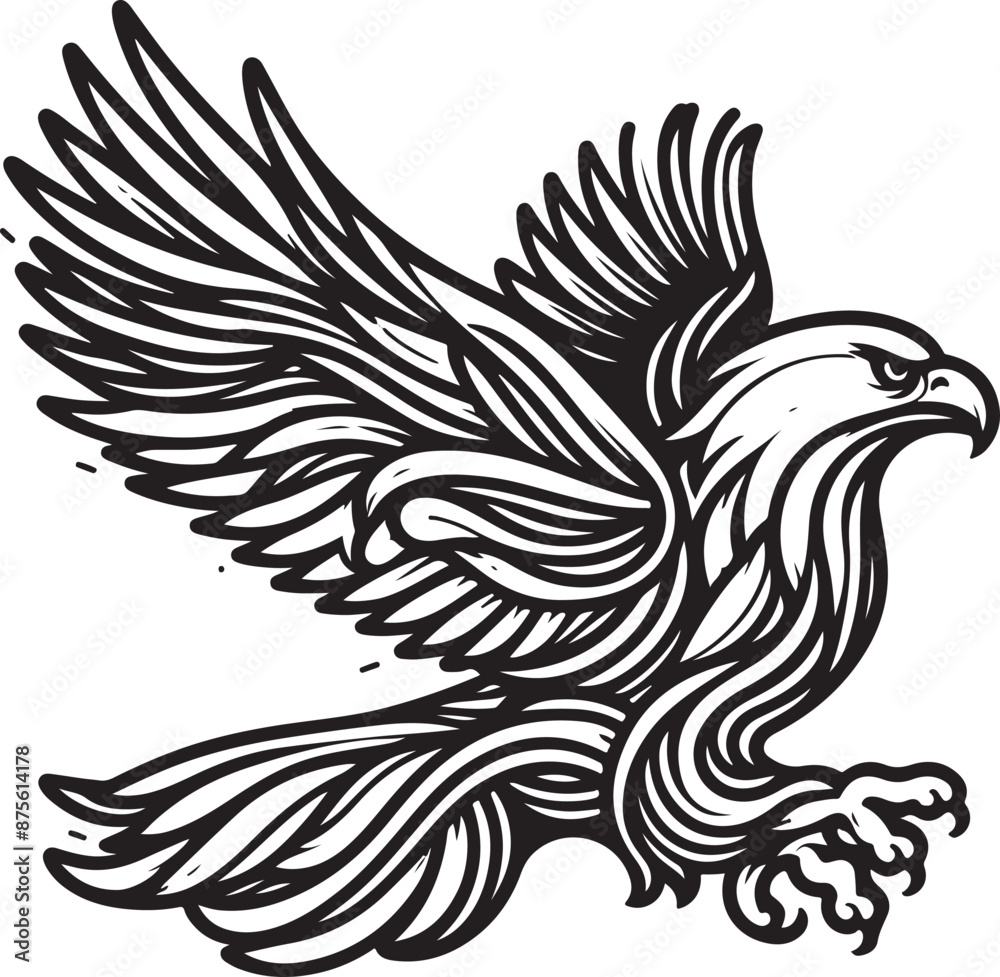 Hand drawn ”flying eagle” silhouette vector art illustration image Hand drawn ”flying eagle” silhouette vector art illustration image