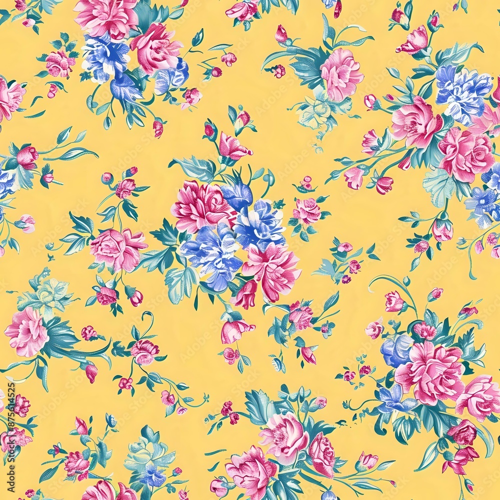 Nature-Inspired Grid Pattern with Detailed Flowers Nature-Inspired Grid Pattern with Detailed Flowers