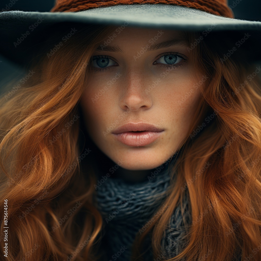 a woman with long red hair wearing a hat a woman with long red hair wearing a hat