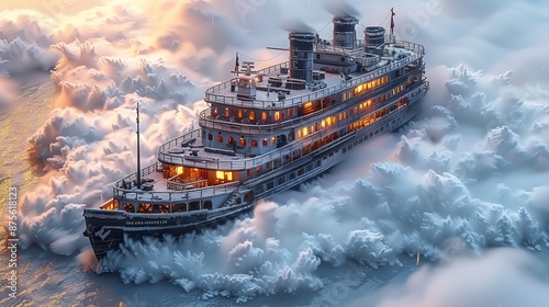 Majestic Ocean Liner Amidst Storm Clouds at Sunset photo