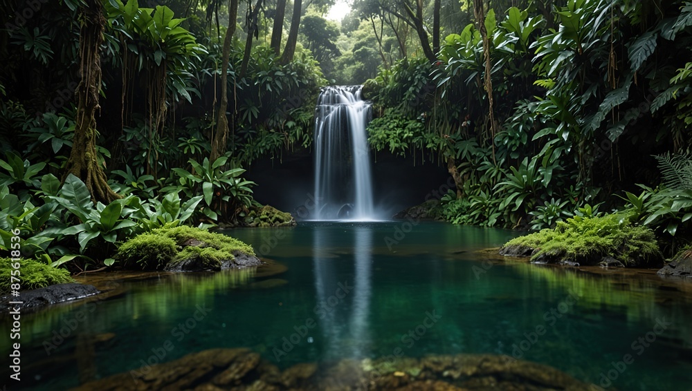 This is a picture of a waterfall in a jungle. This is a picture of a waterfall in a jungle.