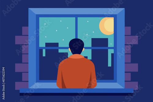 Person looking out the window vector illustration