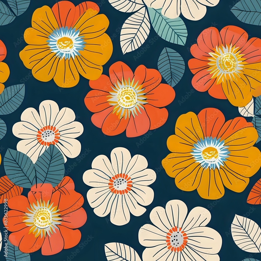 Large 6-Petal Flower Seamless Pattern with Retro Vibe Large 6-Petal Flower Seamless Pattern with Retro Vibe