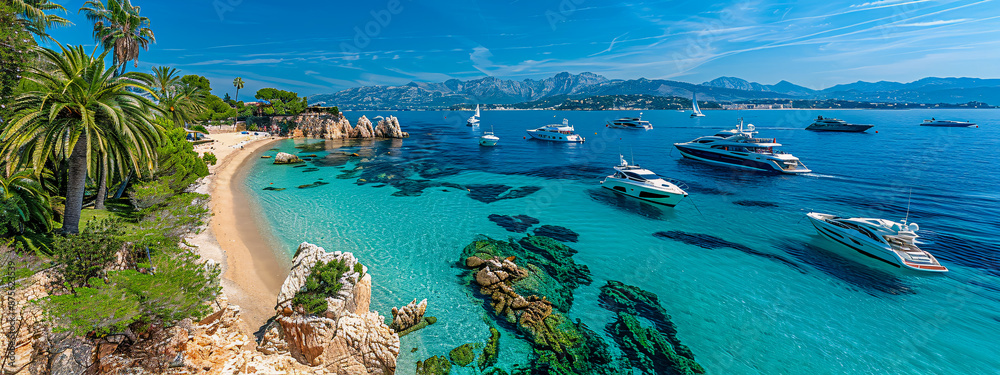 Stunning Mediterranean beach with turquoise waters and rocky cliffs