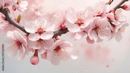 a floral background with watercolor sakura flowers, emphasizing the natural grace and beauty of cherry blossoms in a soft and artistic style