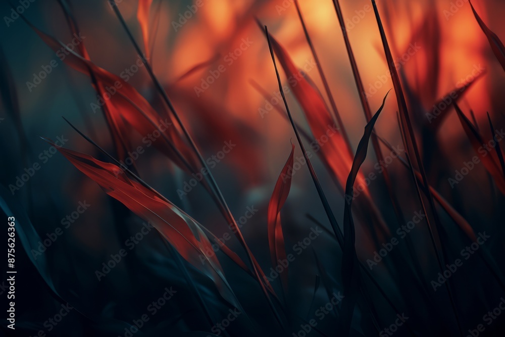 Obraz premium an artistic image of red grass in the dark
