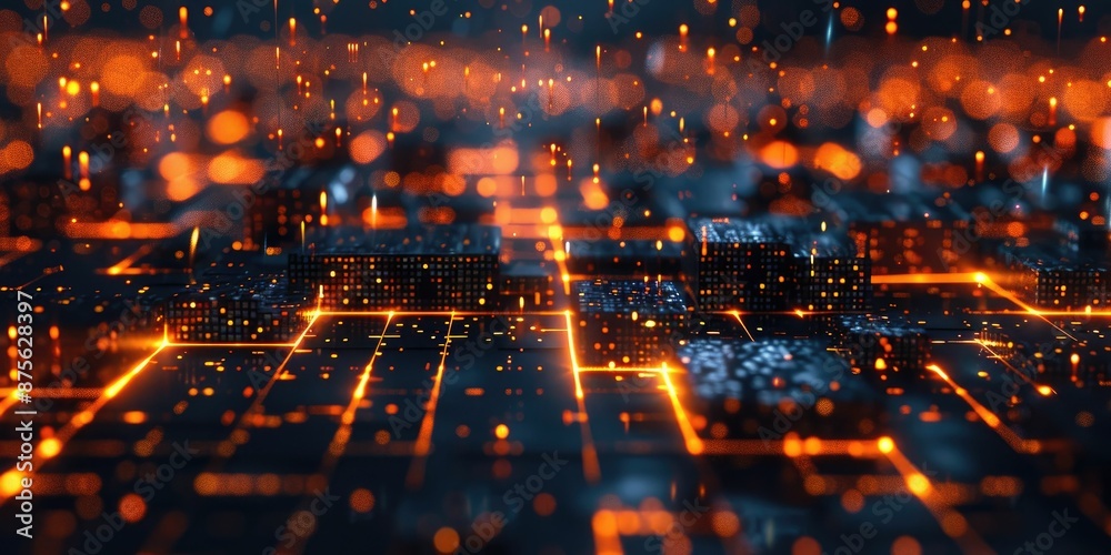 Obraz premium Abstract Digital Cityscape with Glowing Lights