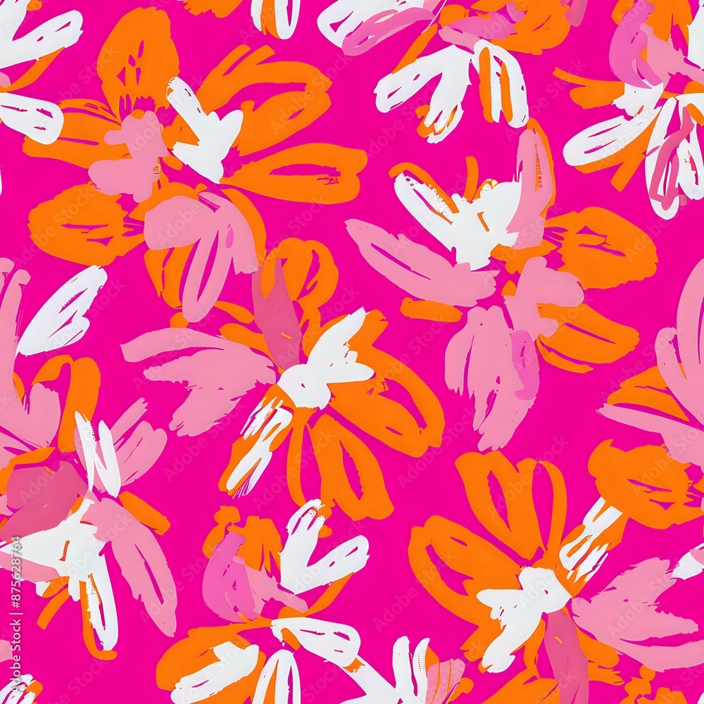 Modern Geometric Floral Print with Large Circular Petal Flowers Modern Geometric Floral Print with Large Circular Petal Flowers