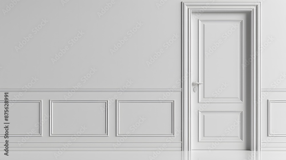 Modern White Door with Wainscot Paneling. Modern White Door with Wainscot Paneling.