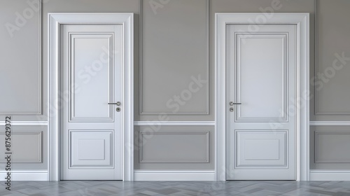 Two Classic White Doors with Ornate Molding.