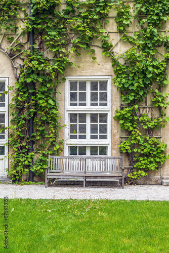 Historic Ivy-Covered Window and Bench at Munich Residenzmuseum photo