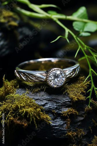 close up of silver diamond ring