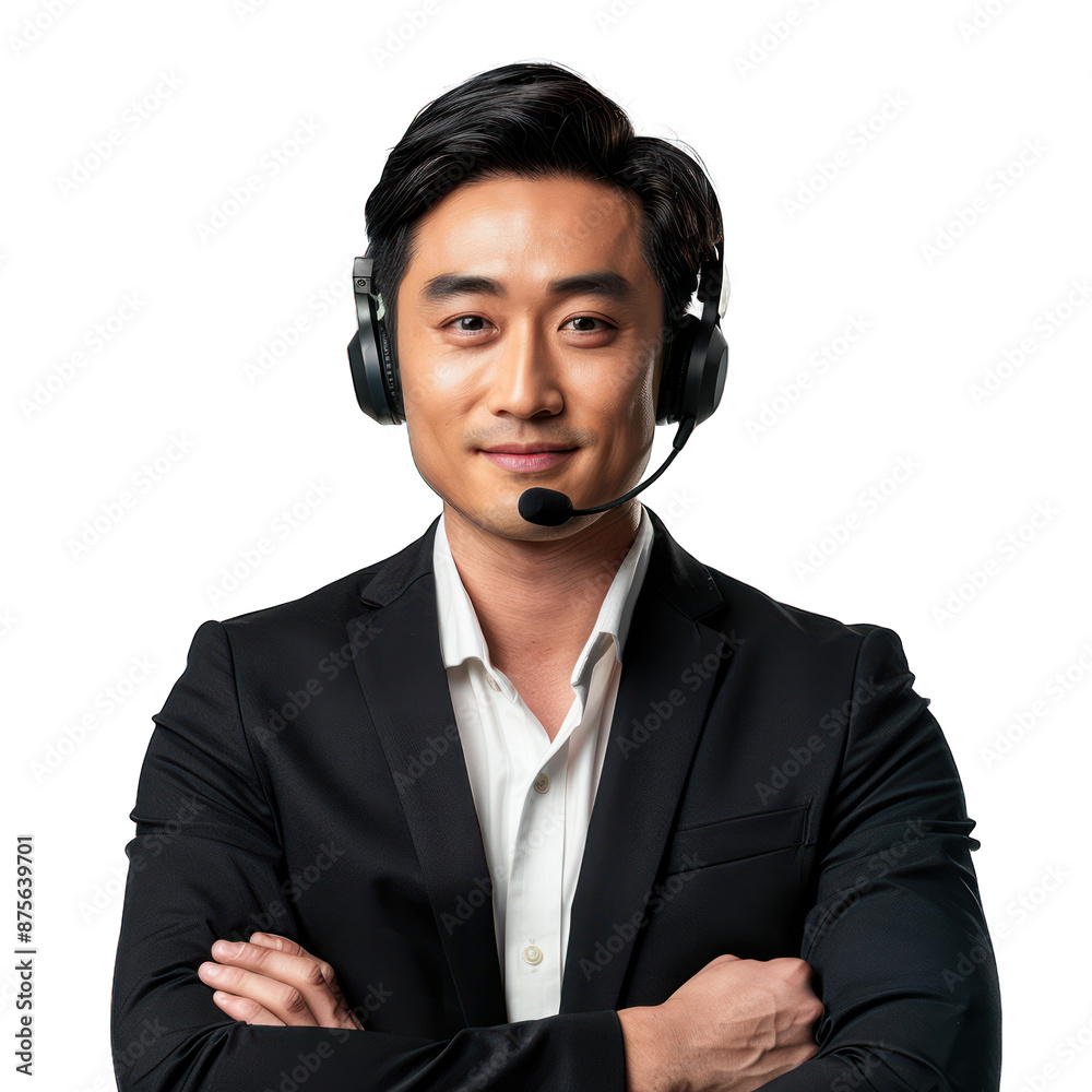 smiling representative with headset isolated on a White Background smiling representative with headset isolated on a White Background
