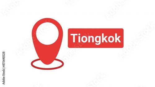 Location pin for tiongkok on an animated map with transparent background photo