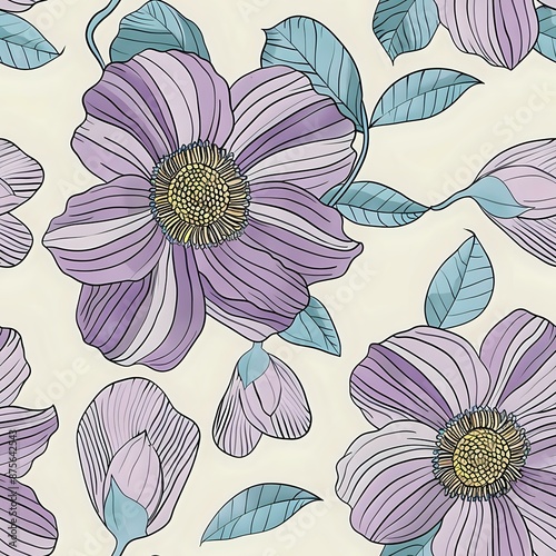 Detailed Floral Grid Pattern for Fabric and Wallpaper
