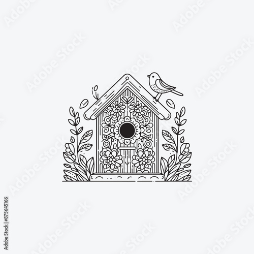 Bird House Spring Coloring Page for Adults  A bird should be standing on top of the birdhouse Coloring Page Kid's coloring book