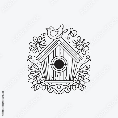 Bird House Spring Coloring Page for Adults  A bird should be standing on top of the birdhouse Coloring Page Kid's coloring book