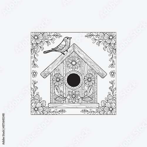 Bird House Spring Coloring Page for Adults  A bird should be standing on top of the birdhouse Coloring Page Kid's coloring book
