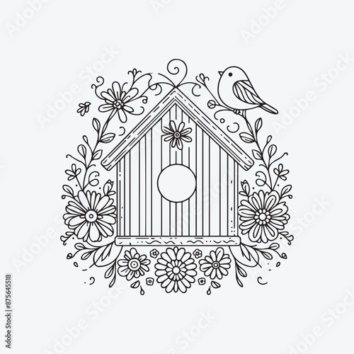 Bird House Spring Coloring Page for Adults  A bird should be standing on top of the birdhouse Coloring Page Kid's coloring book