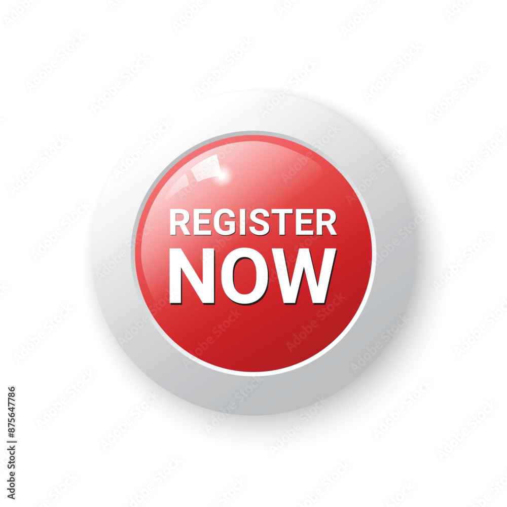 Red Register Now circle button with shadow for use to your business website, vector eps10 isolated on white background. Red Register Now circle button with shadow for use to your business website, vector eps10 isolated on white background.