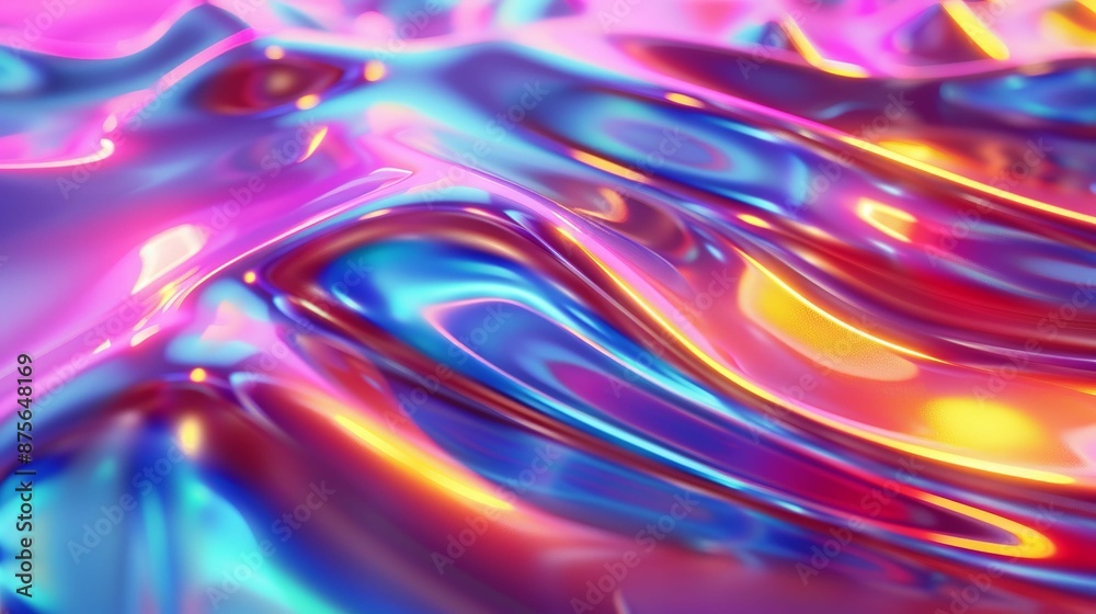 Fototapeta premium A colorful, shiny, and reflective surface with a wave pattern gradient luminocent