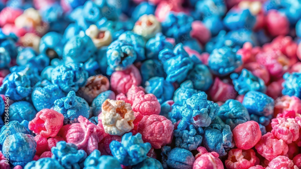 Close-up of blue and pink popcorn , snack, colorful, fun, vibrant, sweet, unique, close-up, texture, treat, cheerful Close-up of blue and pink popcorn , snack, colorful, fun, vibrant, sweet, unique, close-up, texture, treat, cheerful